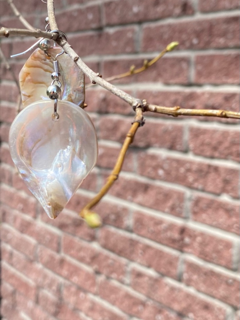 Iridescent Shell Teardrop Dangle Earrings - Pearlescent White